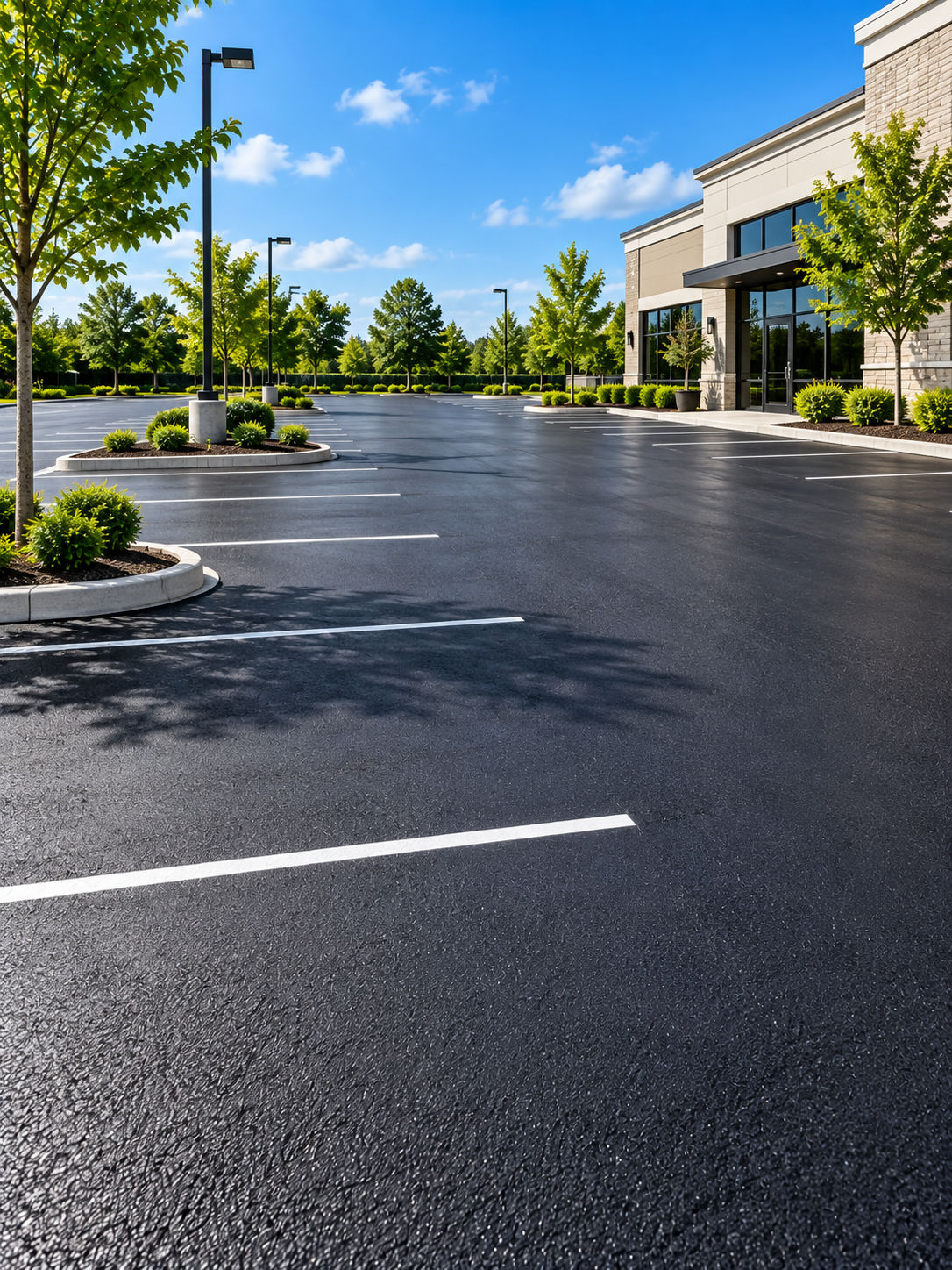Freshly Paved Commercial Parking Lot
